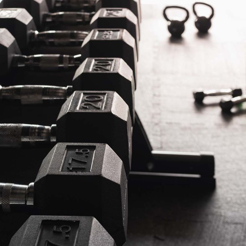 weights on gym floor