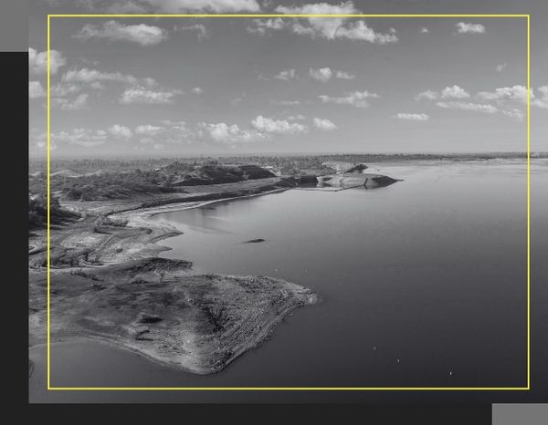 aerial shot folsom lake and granite bay (black and white)