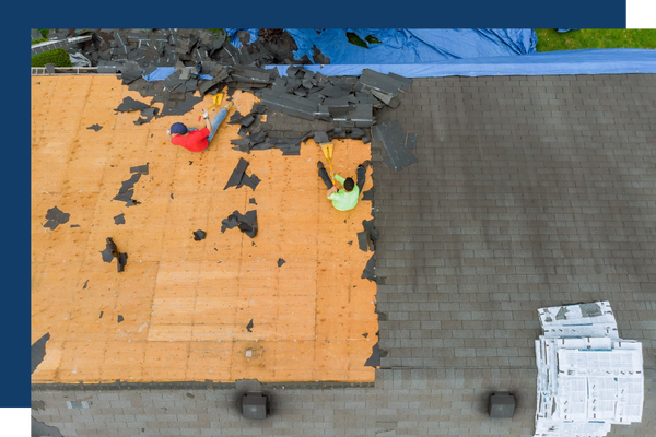 Roof shingles being removed 
