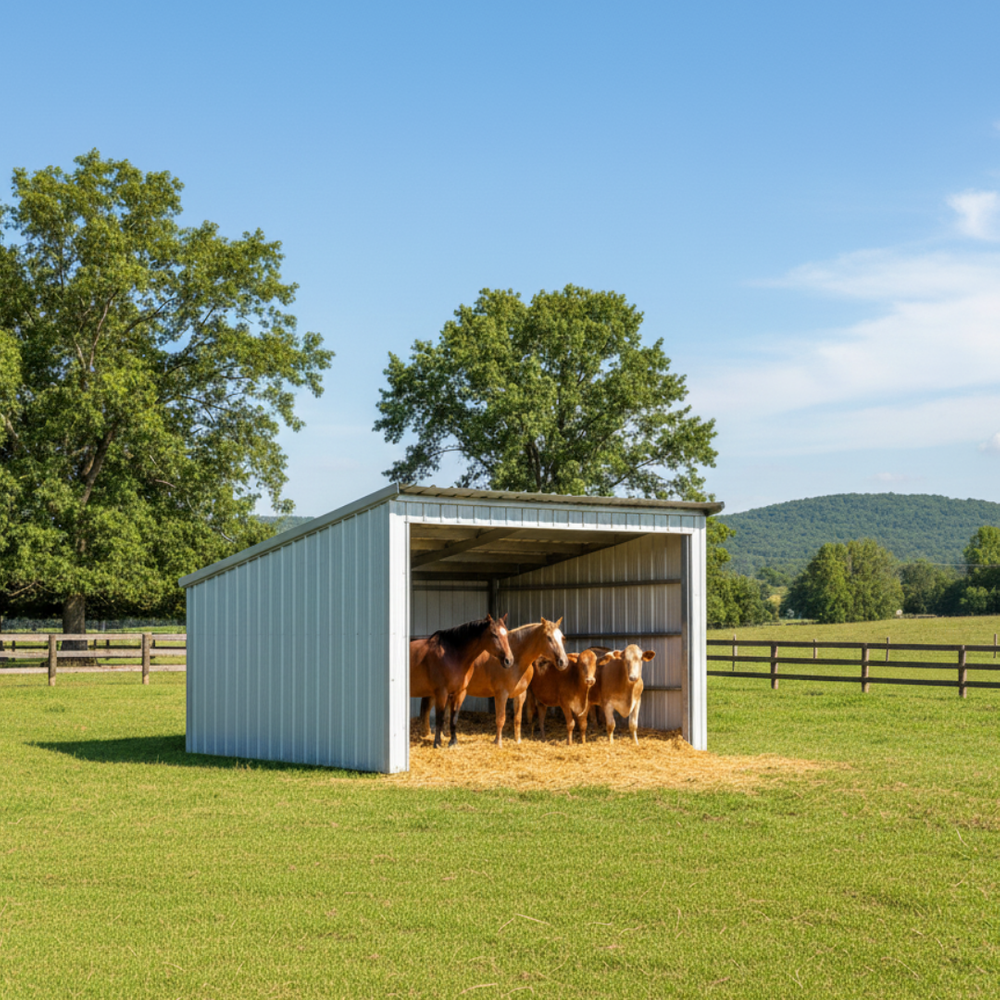 Loafing Sheds With Animals 