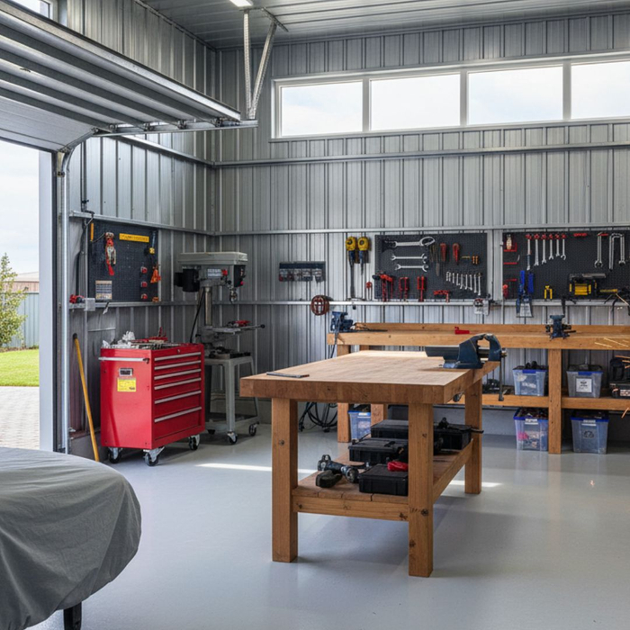 workshop in steel barn