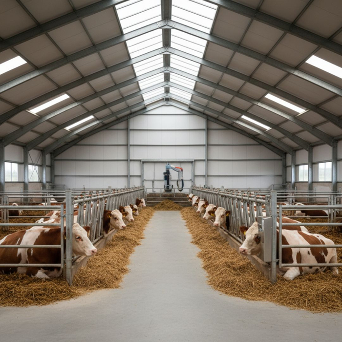 Cattle in steel barn