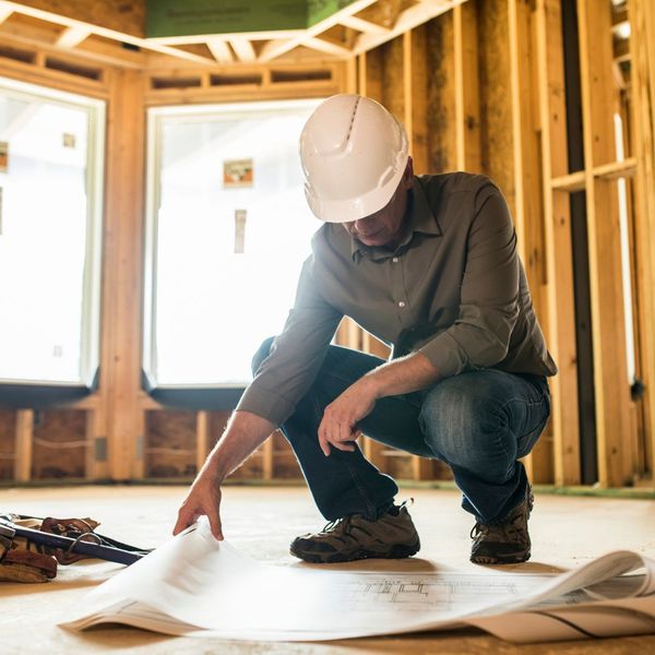 contractor looking at blueprints