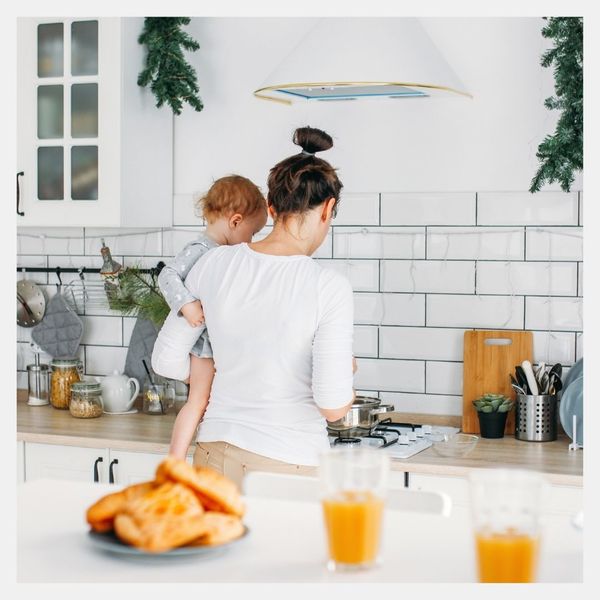 cooking in the kitchen with a baby