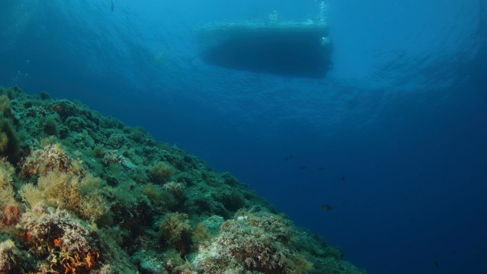 boat viewed from underwater