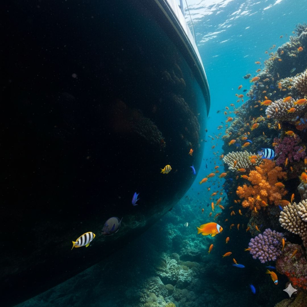 hull of boat next to reef