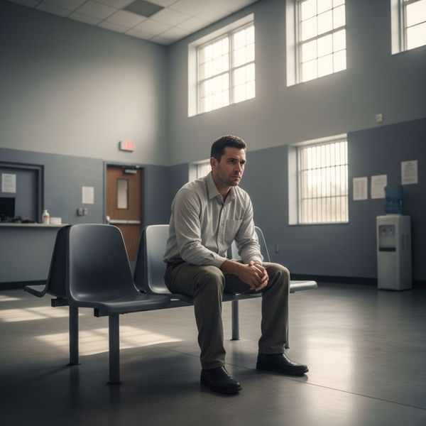 man sitting and waiting on processing