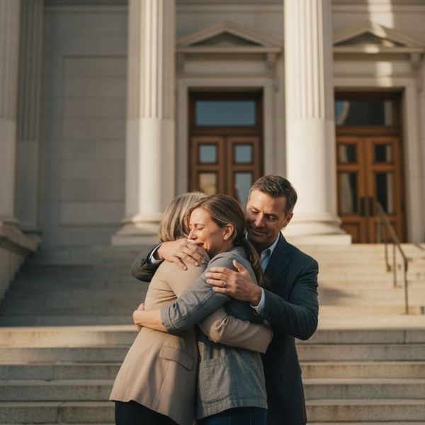 hugging family members after release 