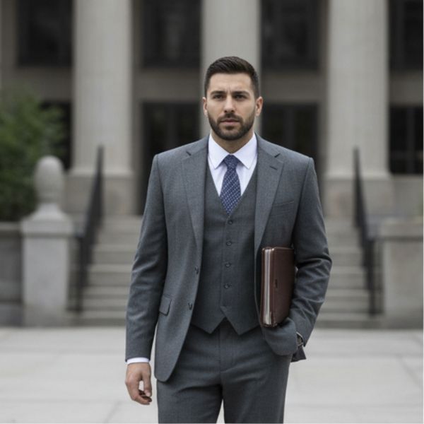 A person walking out of a courthouse A person walking out of a courthouse