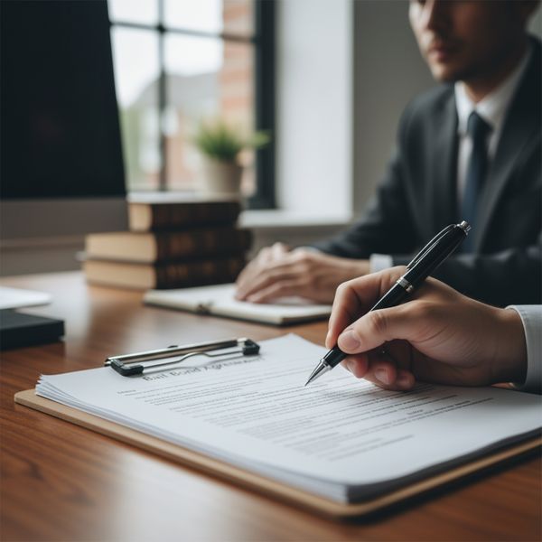 A person's hand signs a bail bond agreement on a clipboard with a pen. A person's hand signs a bail bond agreement on a clipboard with a pen.