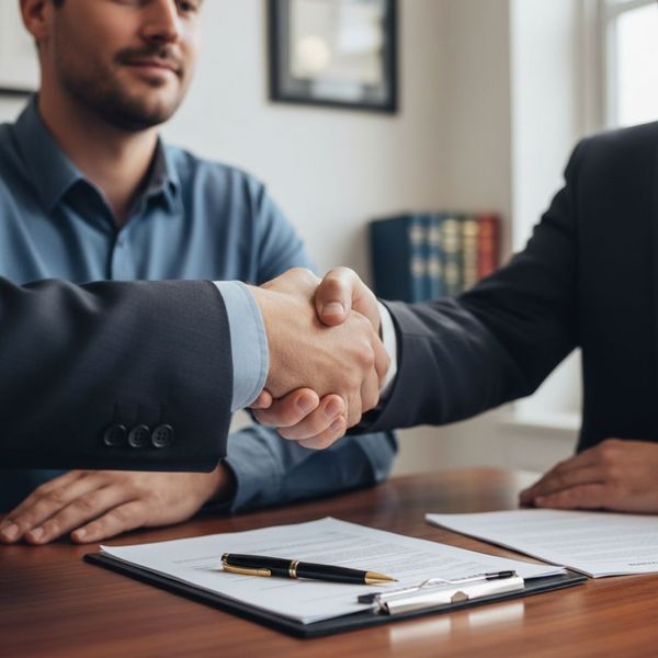 Handshake between a bail bondsman and a client