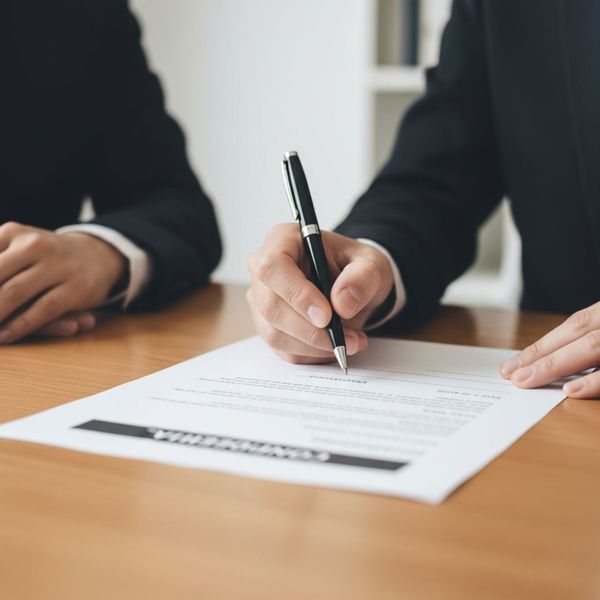 Close-up of hands signing a confidential financial document