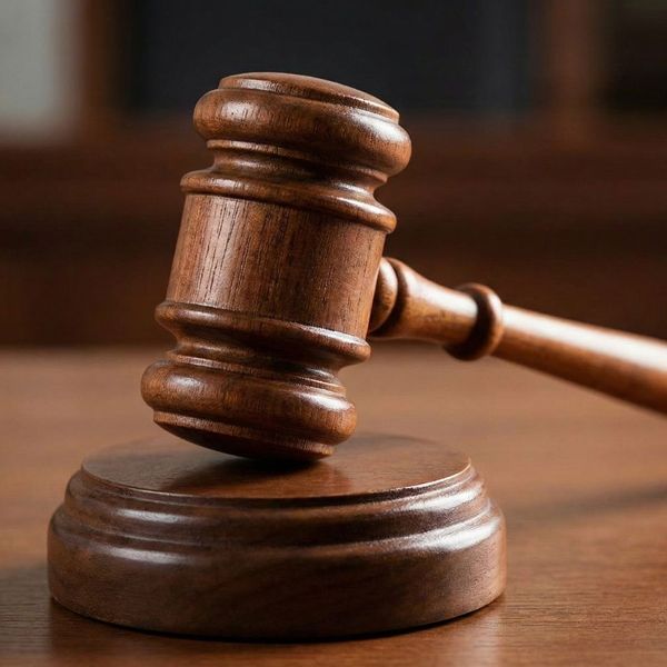 A wooden judge's gavel and sound block.