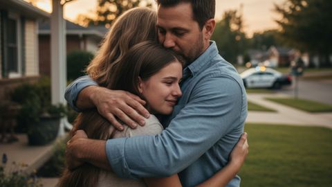 Family embraced in an emotional hug