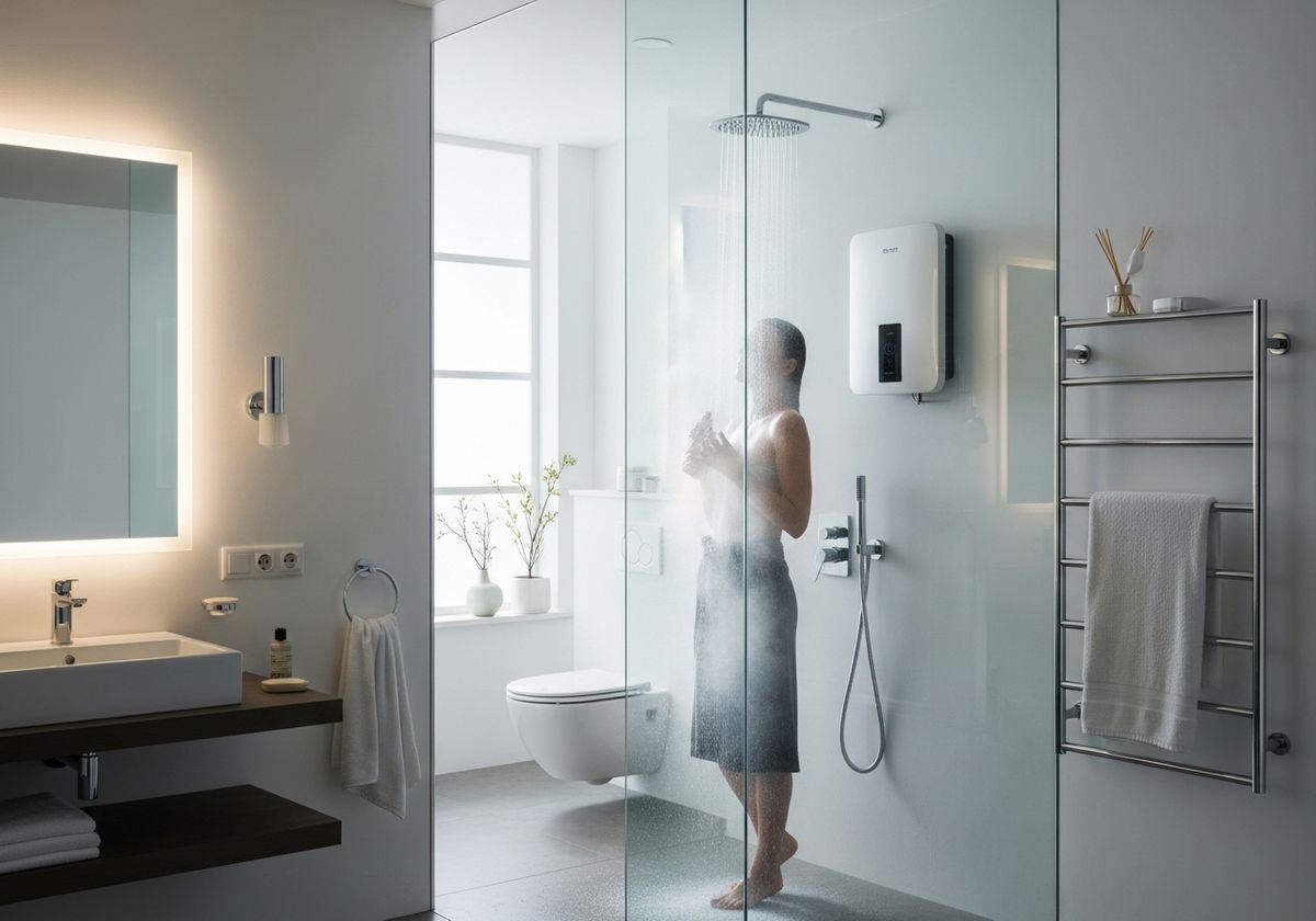 Modern Bathroom with Shower and Towel Warmer