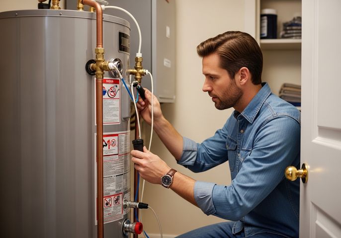 Man inspecting a water heater