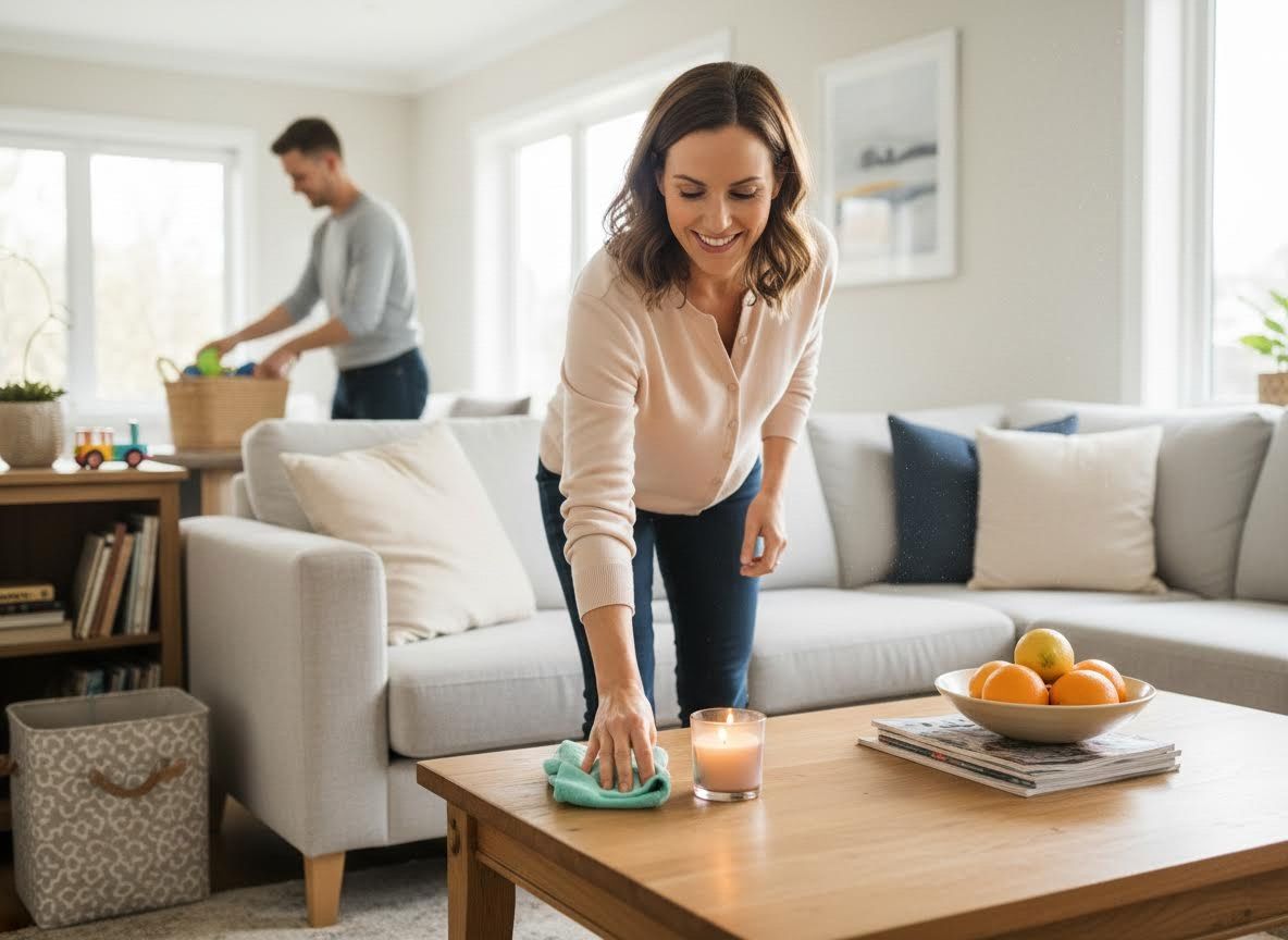 Couple Cleaning Their Living Room