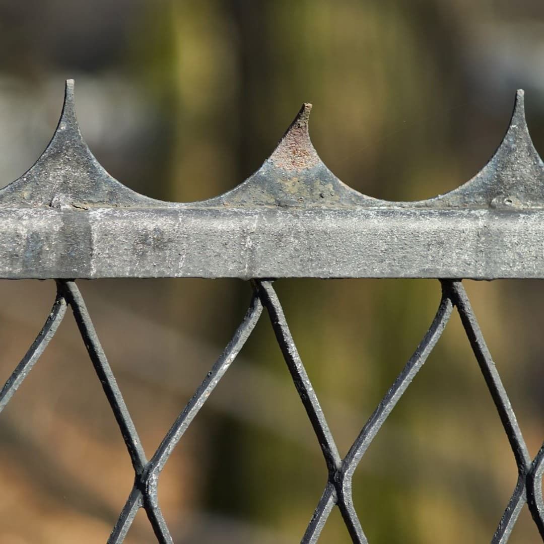 Rust signs before fence painting in Lincoln Square, Chicago