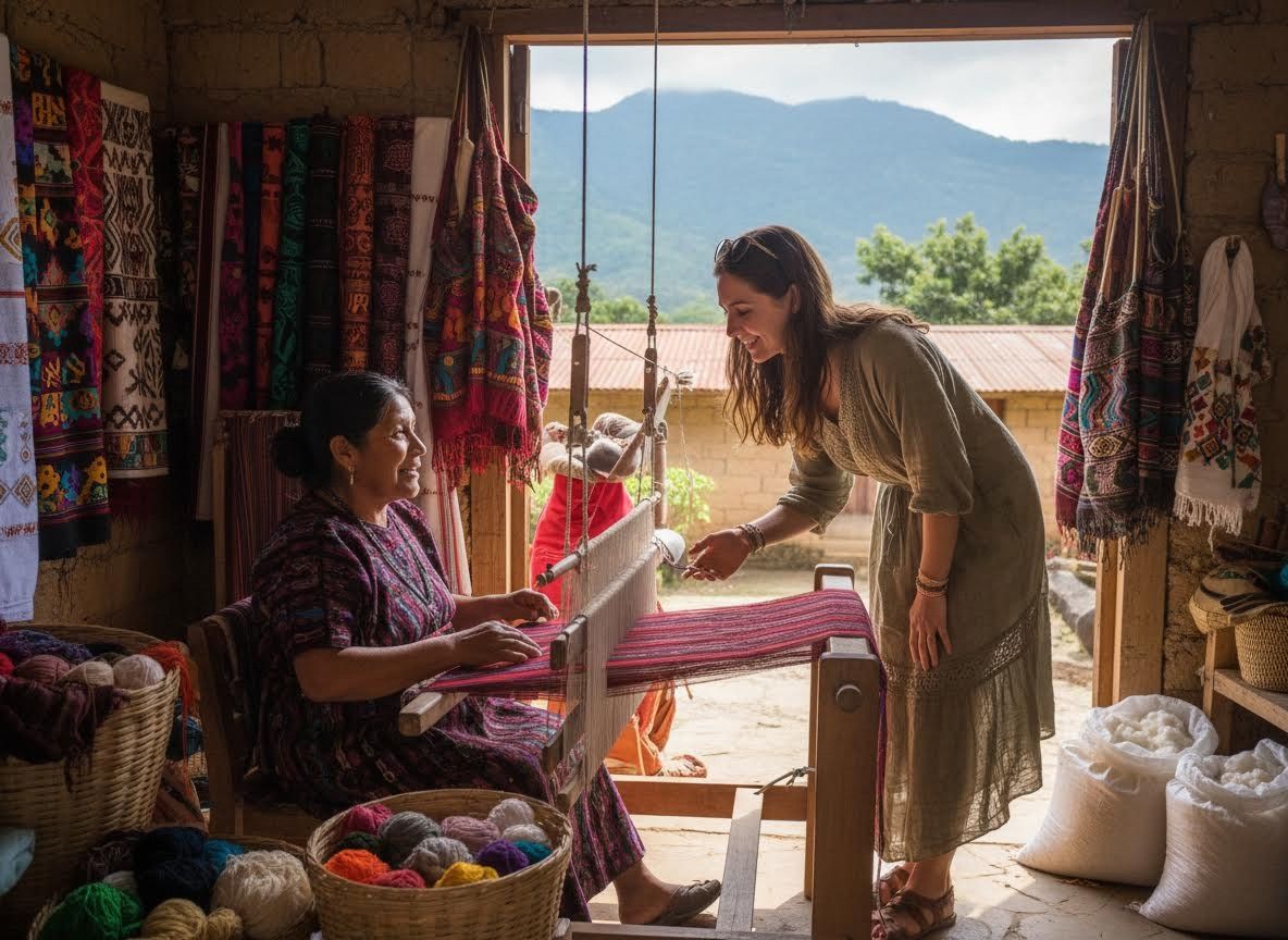 Traditional Weaver Teaching Visitor