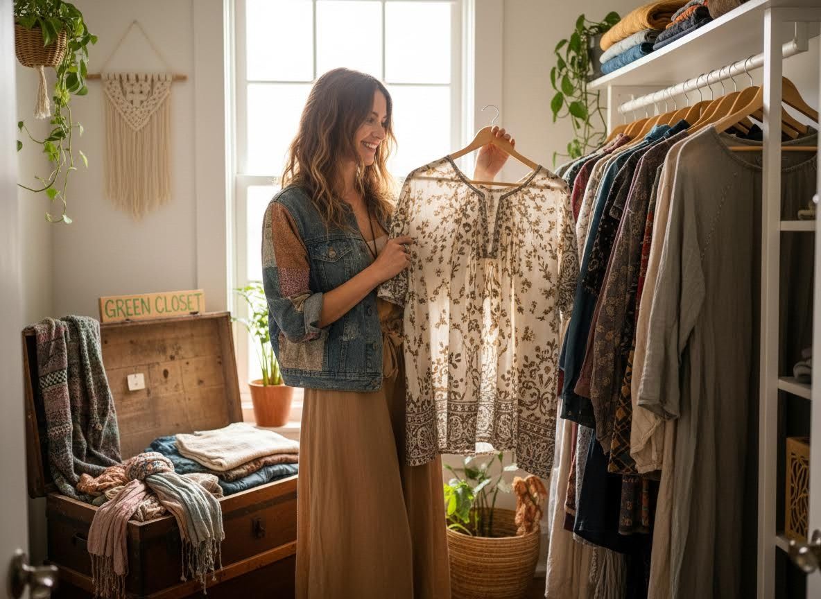 Woman shopping for clothes in a sustainable boutique