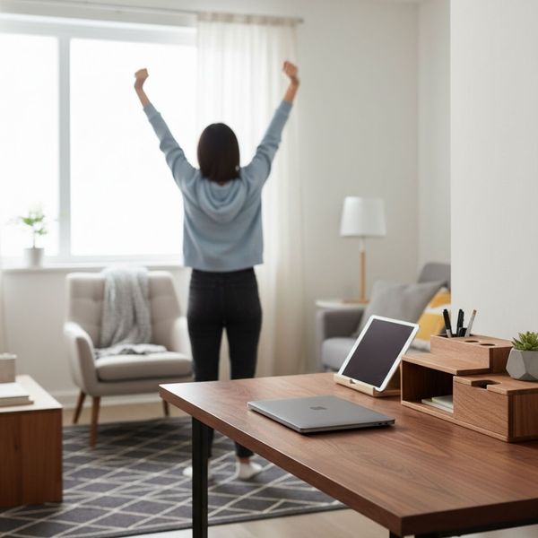 woman stretching as she is done with the work day