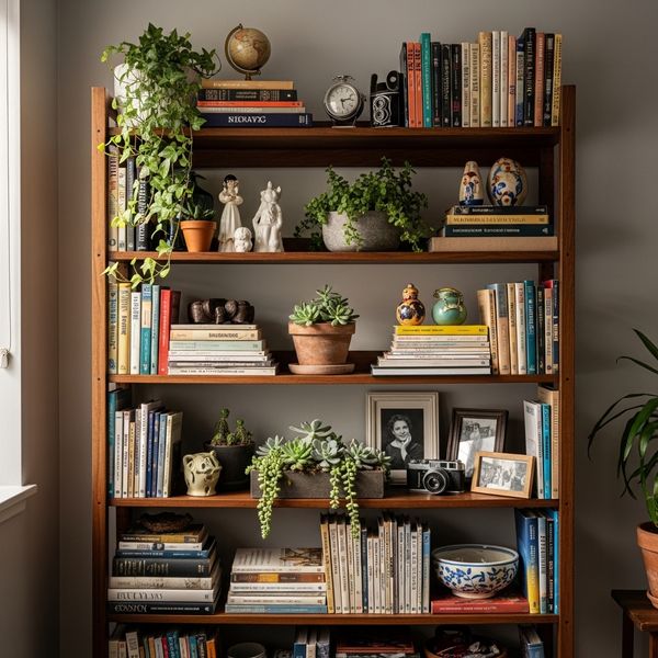 Tall wooden shelves