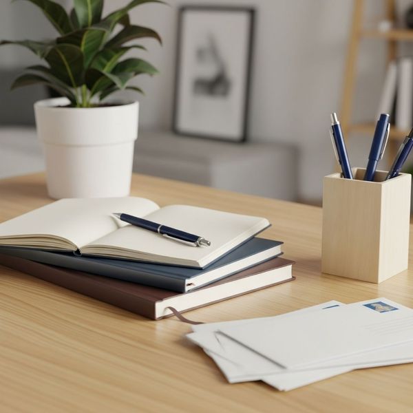 a desk that is tidied up
