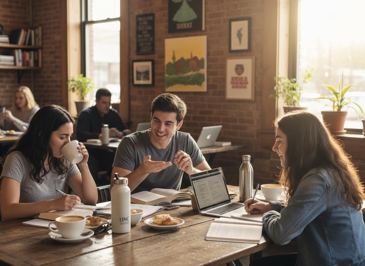 Students studying together at a coffee shop