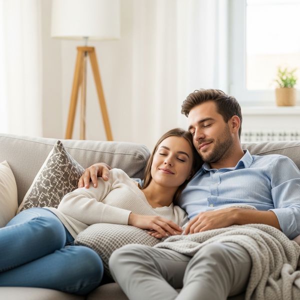 couple relaxing on their couch together