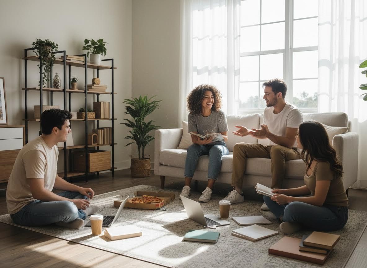 college students in an apartment