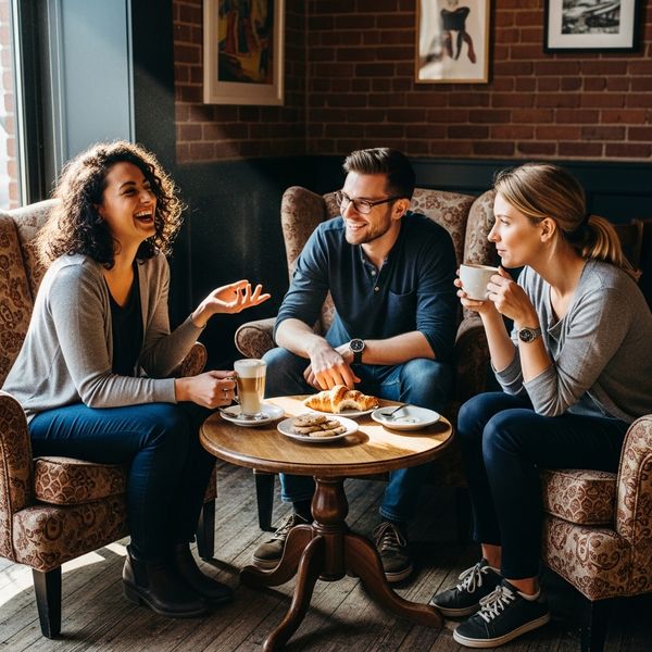 friends having coffee and talking 