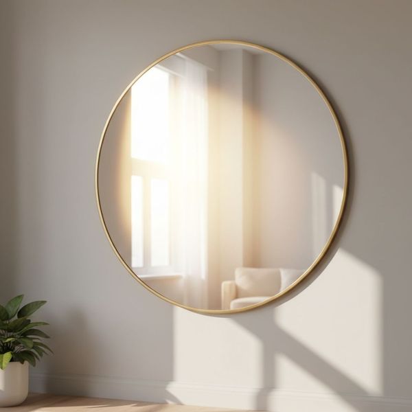 Decorative round mirror reflecting natural light i Decorative round mirror reflecting natural light i