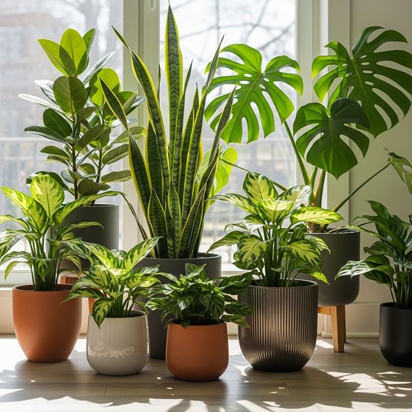 Collection of vibrant indoor plants in a sunlit Greeley apartment.