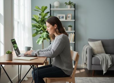 working on a computer in a home