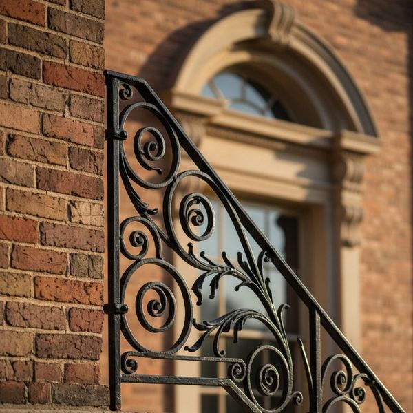 Close-up of elegant, preserved historic architecture detail like an iron railing