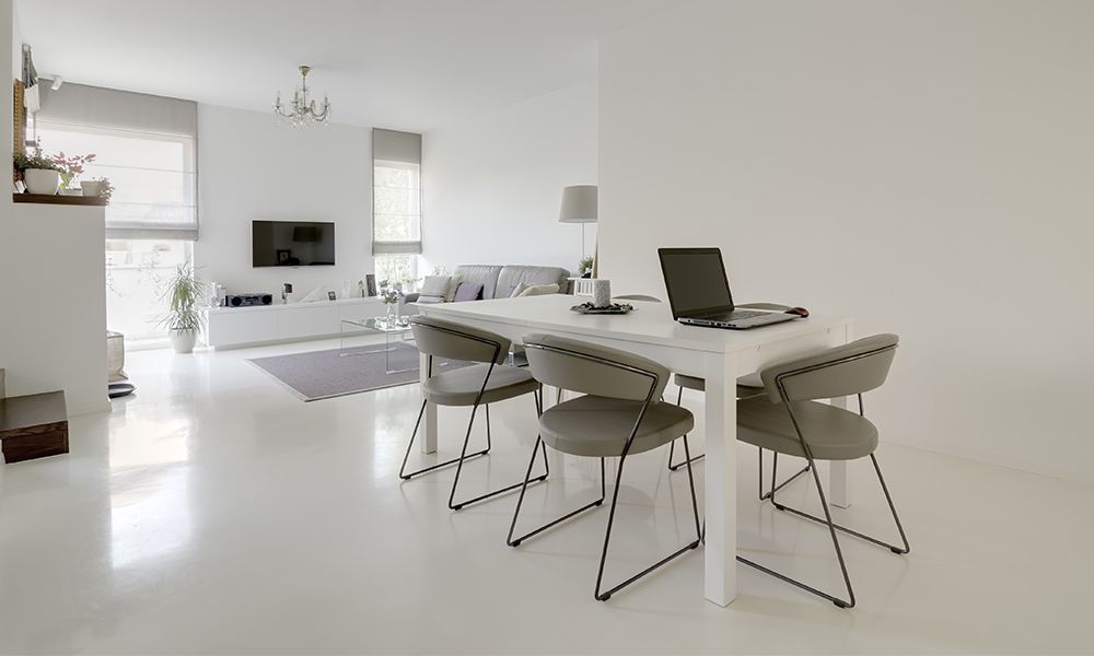 a white epoxy floor in an apartment