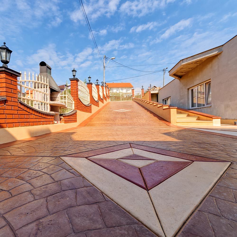 a stamped concrete walkway