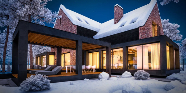 designed home in winter landscape
