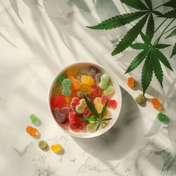 bowl of sugar-coated CBD gummies