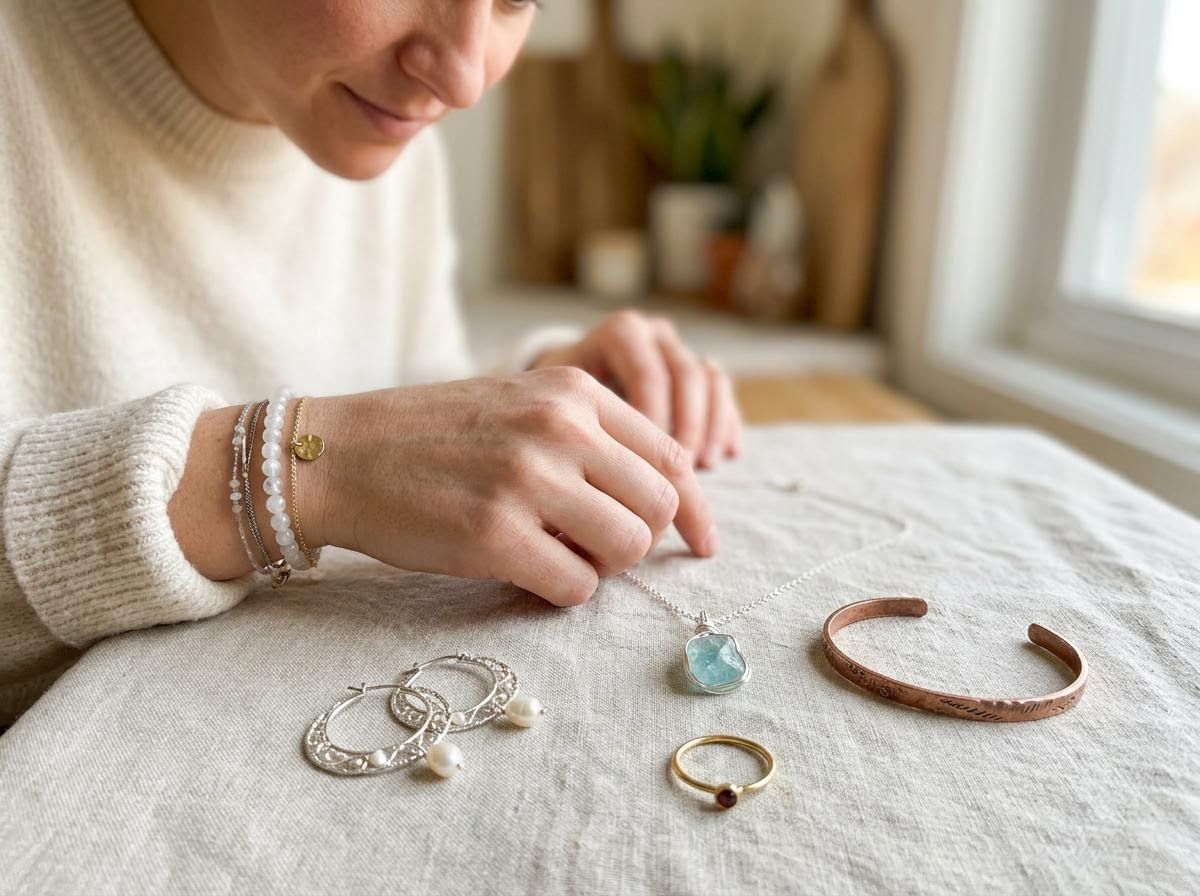 Woman arranging handcrafted jewelry