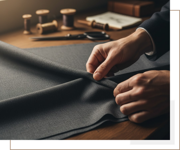 a skilled artisan's hands, subtly adjusting a piece of fine fabric
