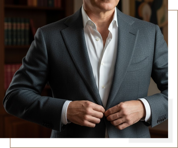 a man adjusting his blazer at the button