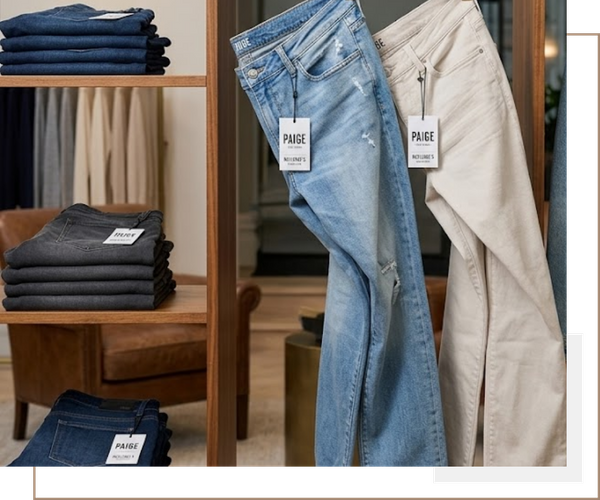 A display of PAIGE brand denim in a store