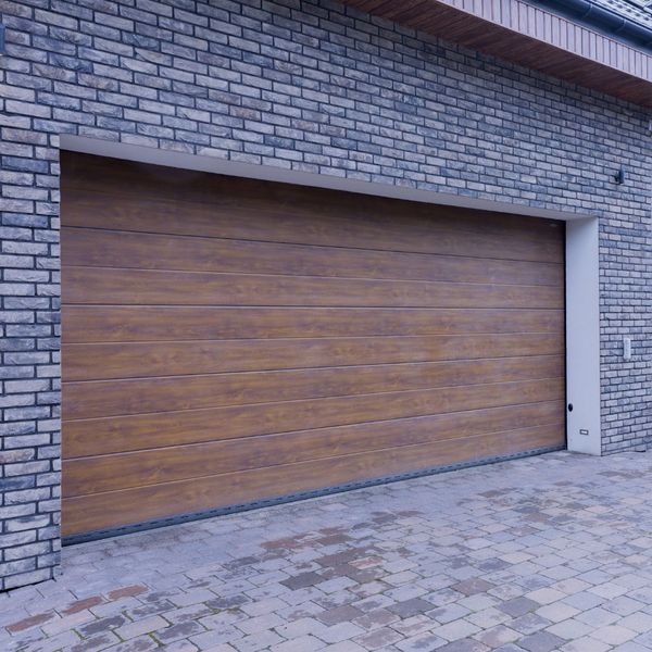 A brown garage door