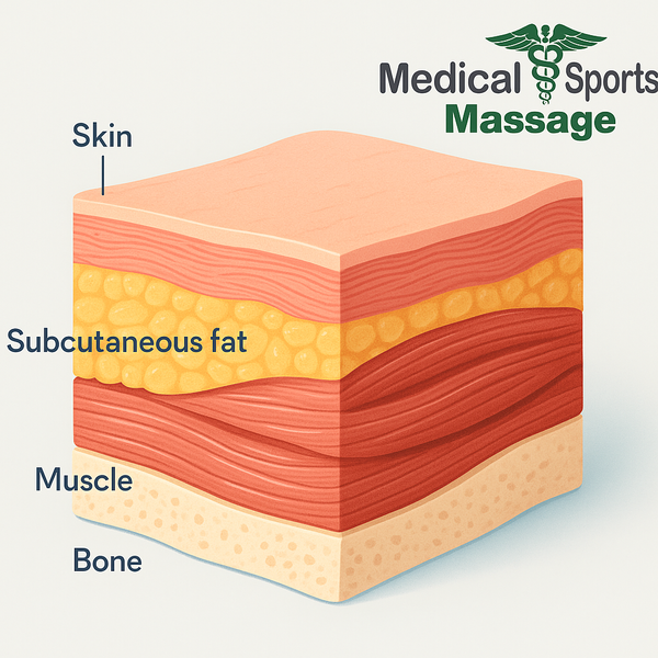 Muscle layers: Bone, muscle, Subcutaneous fat, derma Deep tissue musle layer.png