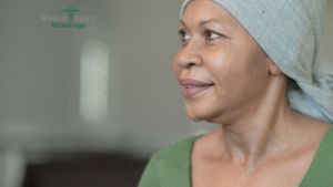 Cancer patient in room to receive oncology massage