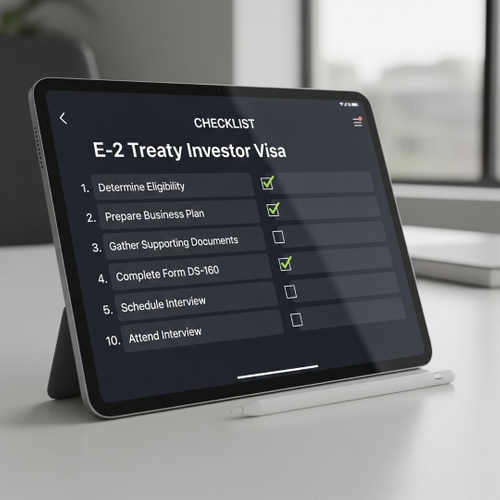 digital tablet showing a checklist for the treaty investor visa process digital tablet showing a checklist for the treaty investor visa process