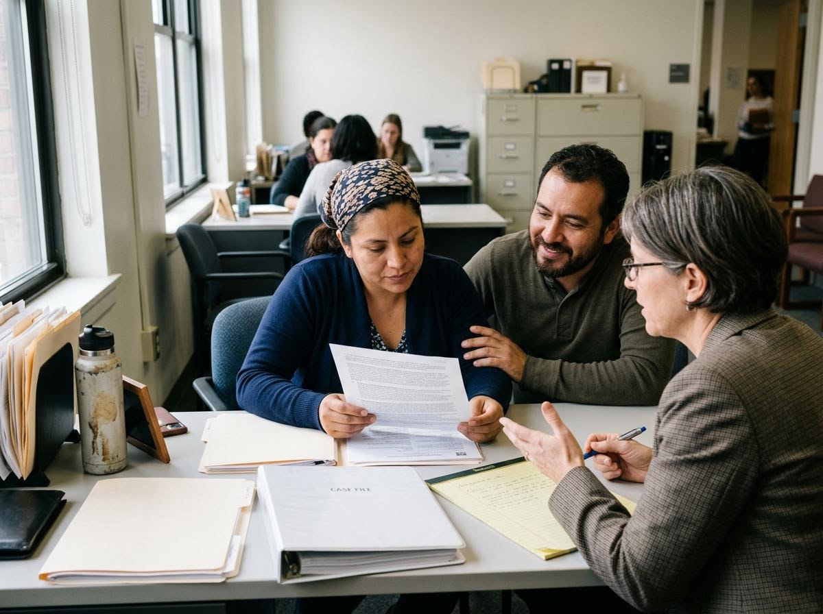 Clients Reviewing Documents with an Advisor in an Office