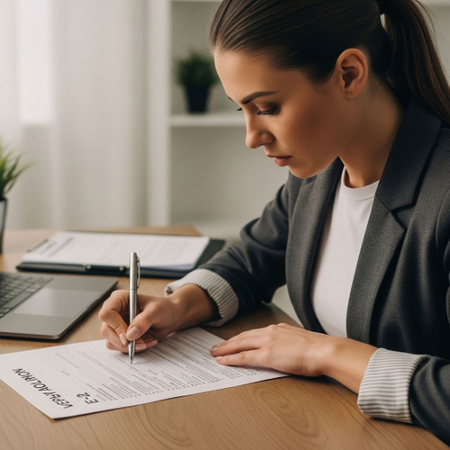 person carefully filling out an E-2 visa application form person carefully filling out an E-2 visa application form