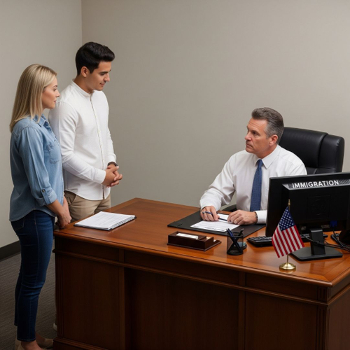 couple speaking with an immigration officer couple speaking with an immigration officer